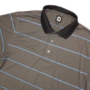 FootJoy Polo Shirt Mens 2XL Gray Blue Striped Golf Performance Short Sleeve